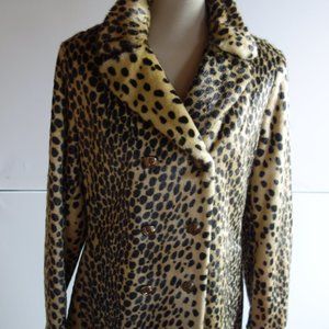 *NEW*  Luxury LEOPARD  Brown & Beige Faux Fur Silk, double breasted  Size XL